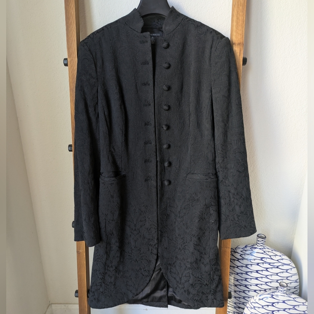 Kenneth Cole Black Jacquard Trench Coat / Long Blazer - Size 4